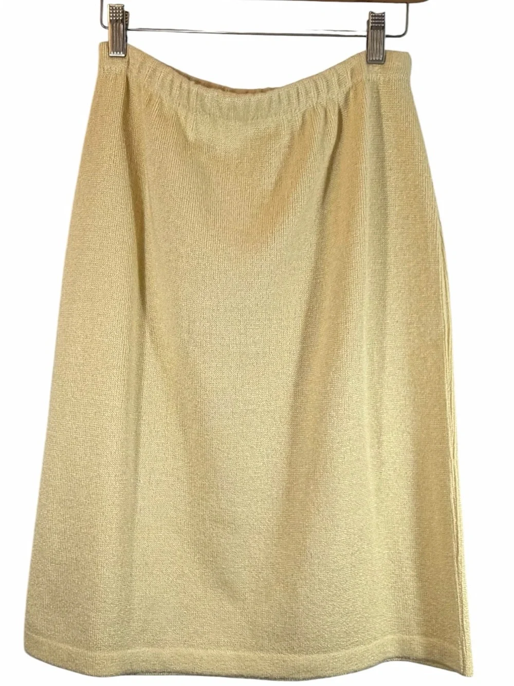 Vintage Butter Yellow Elastic-Waist Knit Skirt Size 6 P Fall Soft Girl Stretch
